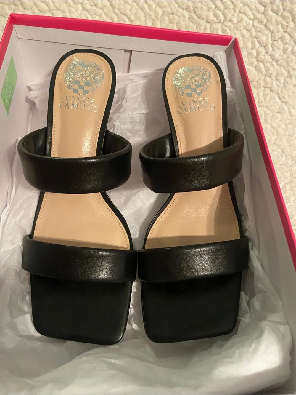 Vince Camuto Black Double-Strap Mid Heel Sandals